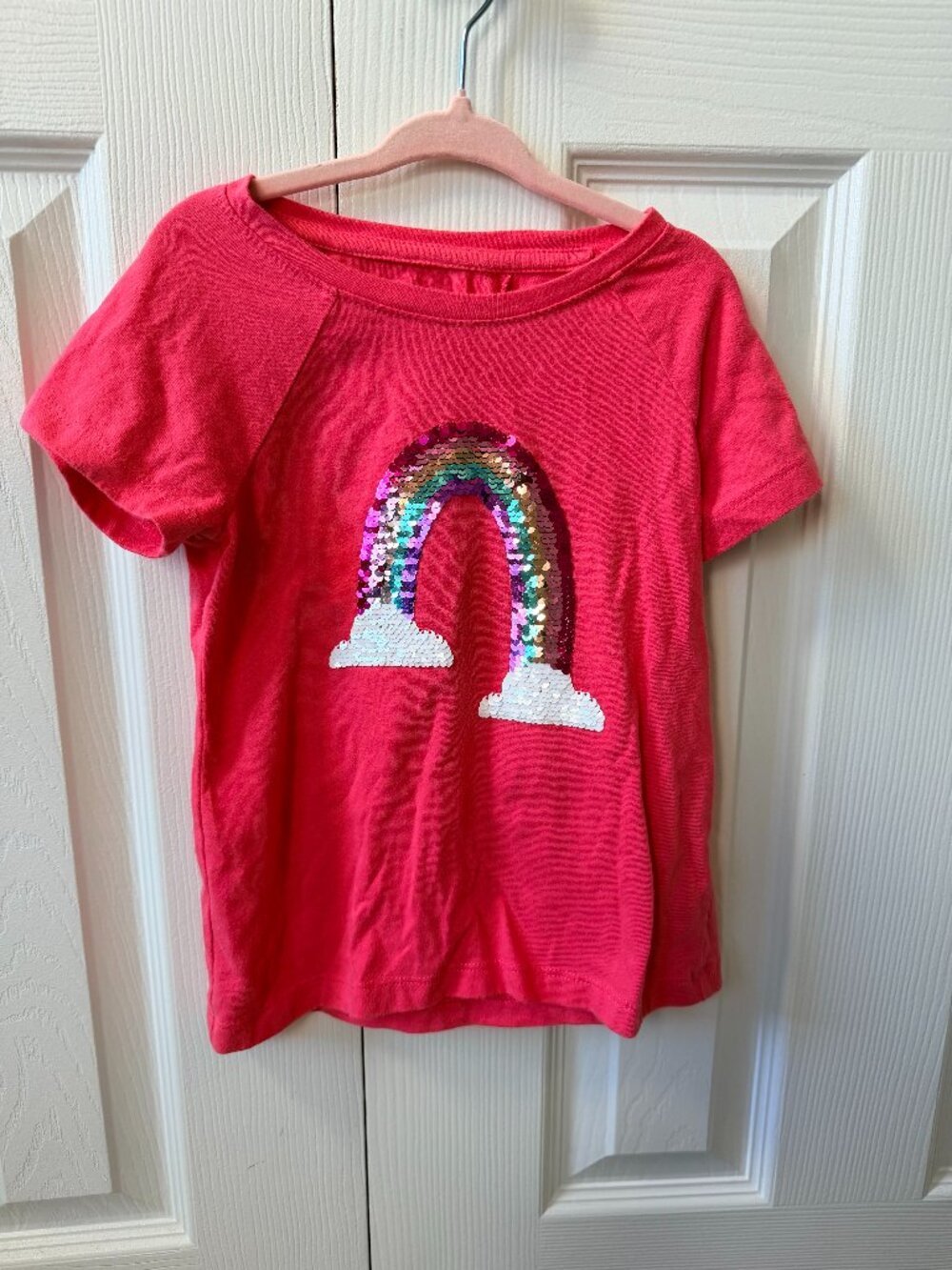 Cat & Jack Girls Pink Rainbow Flip Sequin Short Sleeve T-Shirt XS 4/5